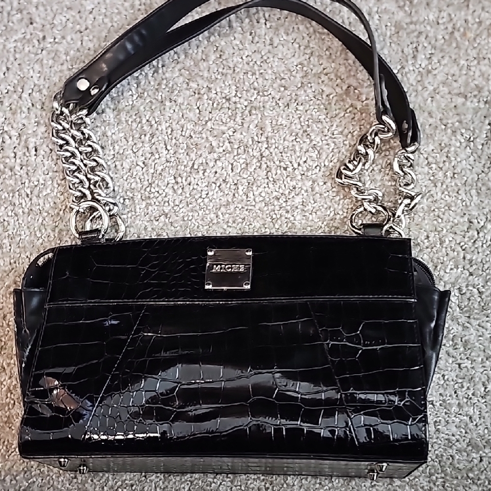 Miche bag Scarlet August Black and Silver Shoulder Bag with Croc-Embossed Finish